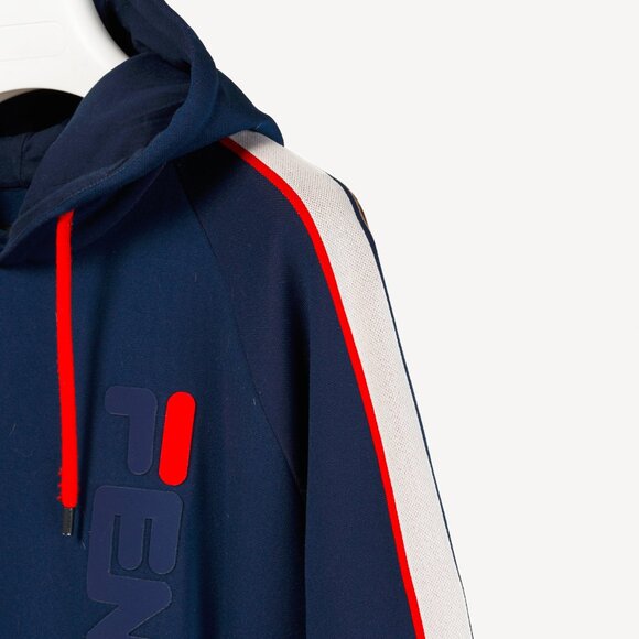Fendi x Fila Navy Cotton-Blend Logo Stripe Pullover Hoodie - Picture 7 of 16